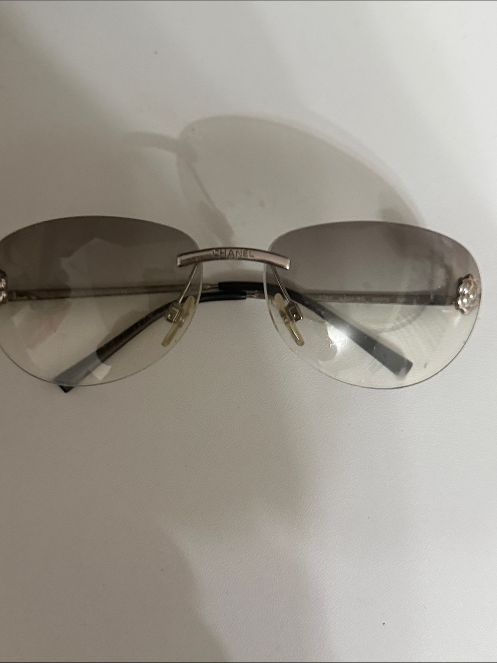 CHANEL Silver Gradient Rimless Aviator Sunglasses